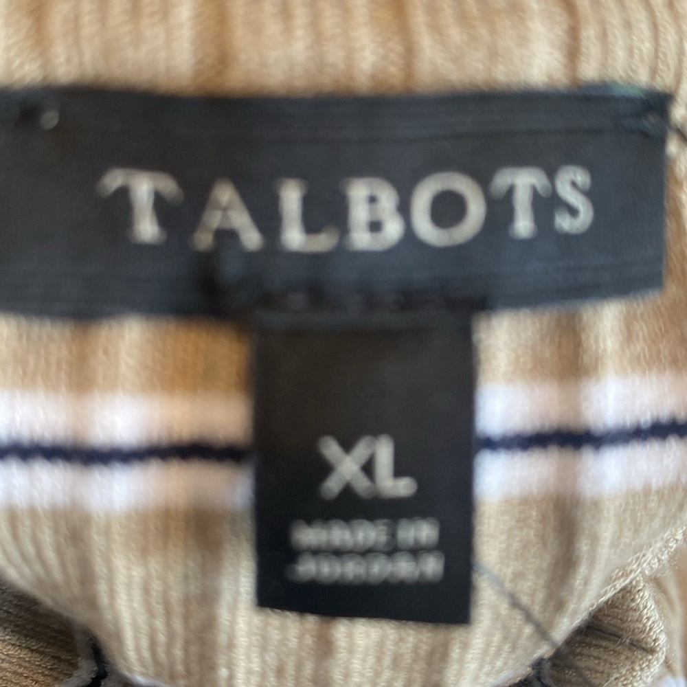 Talbot's tan white and black striped sleeveless mock neck sweater tank XL NWT - Picture 6 of 6